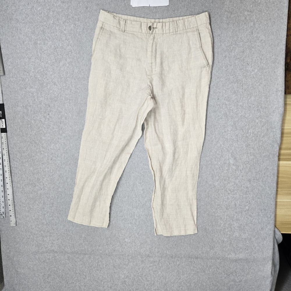Tasso Elba Island Men Pants 34W 30L Beige Linen Coastal Beach 24" Inseam